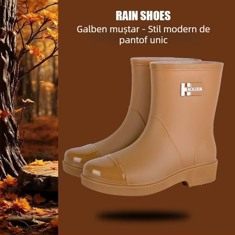 Ghete de ploaie pentru femei din EVA, partea superioară EVA, înălțimea medie a tibiei, talpă din cauciuc antiderapant, toc plat, turnate dintr-o singură piesă, pentru purtare zilnică în exterior