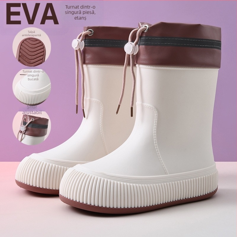 Beihan Cizme de ploaie din EVA pentru femei, până la gambe, fără șireturi, antiderapante, patru sezoane
