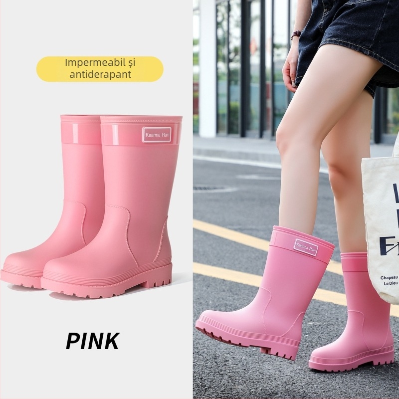Cizme de ploaie pentru femei, până la jumătatea gambelor, din PVC, impermeabile, talpă groasă, antiderapante