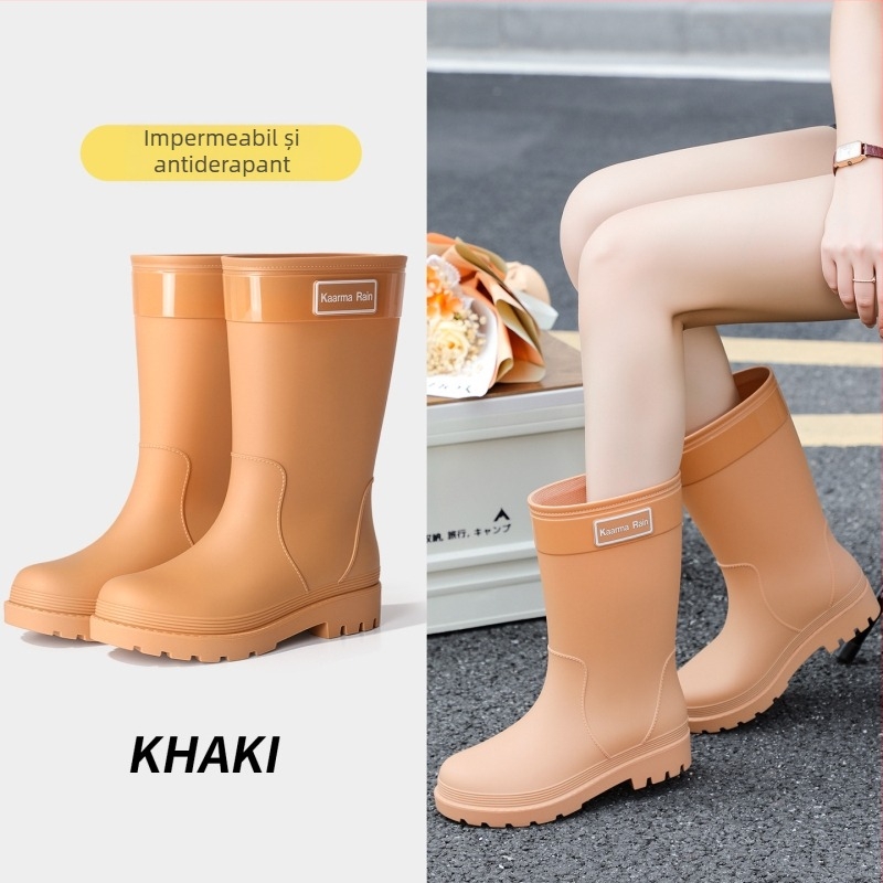 Cizme de ploaie pentru femei, până la jumătatea gambelor, din PVC, impermeabile, talpă groasă, antiderapante