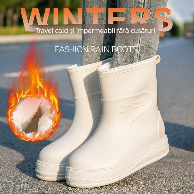 Cizme de ploaie pentru femei din PVC, talie joasă, impermeabile, antiderapante, rezistente la uzură.