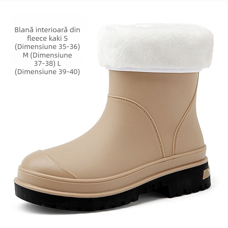 Ghete de ploaie pentru femei din PVC, cu înălțime medie, impermeabile, antiderapante, căptușite cu fleece