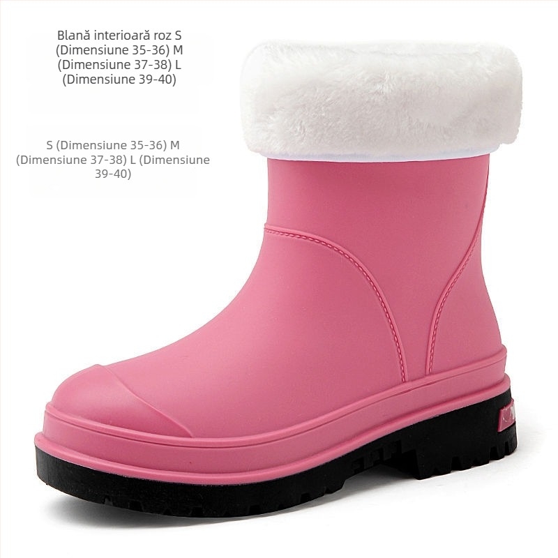 Ghete de ploaie pentru femei din PVC, cu înălțime medie, impermeabile, antiderapante, căptușite cu fleece