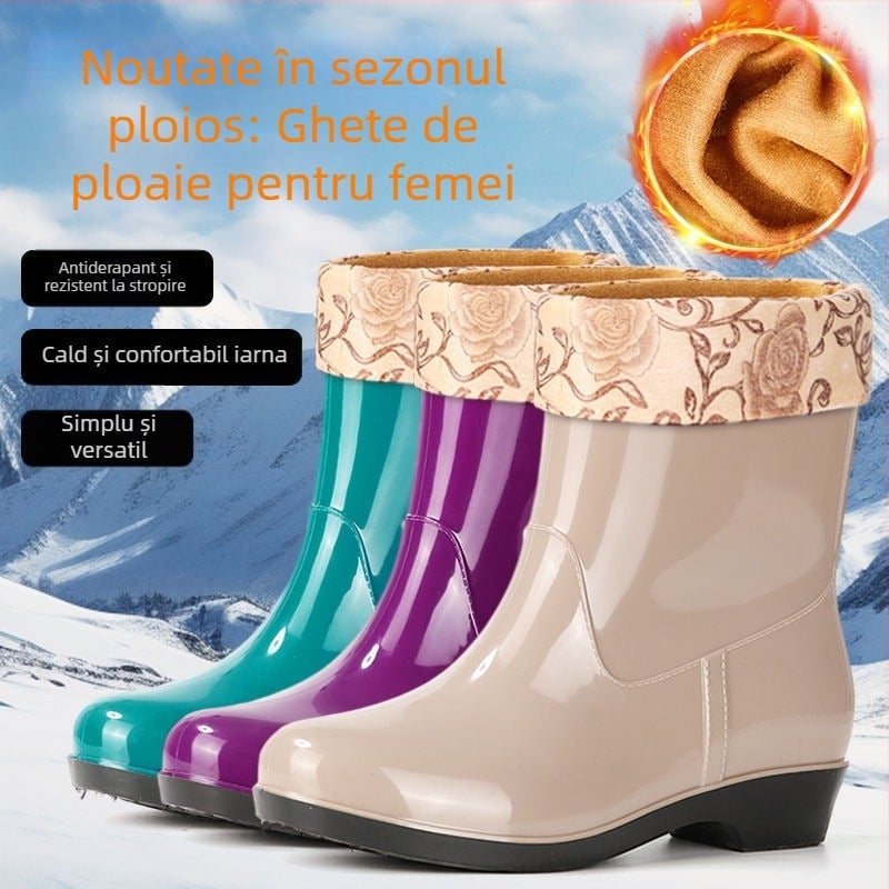 Cizme de ploaie pentru femei din PVC, până la mijlocul gambei, impermeabile, antiderapare, rezistente la uzură