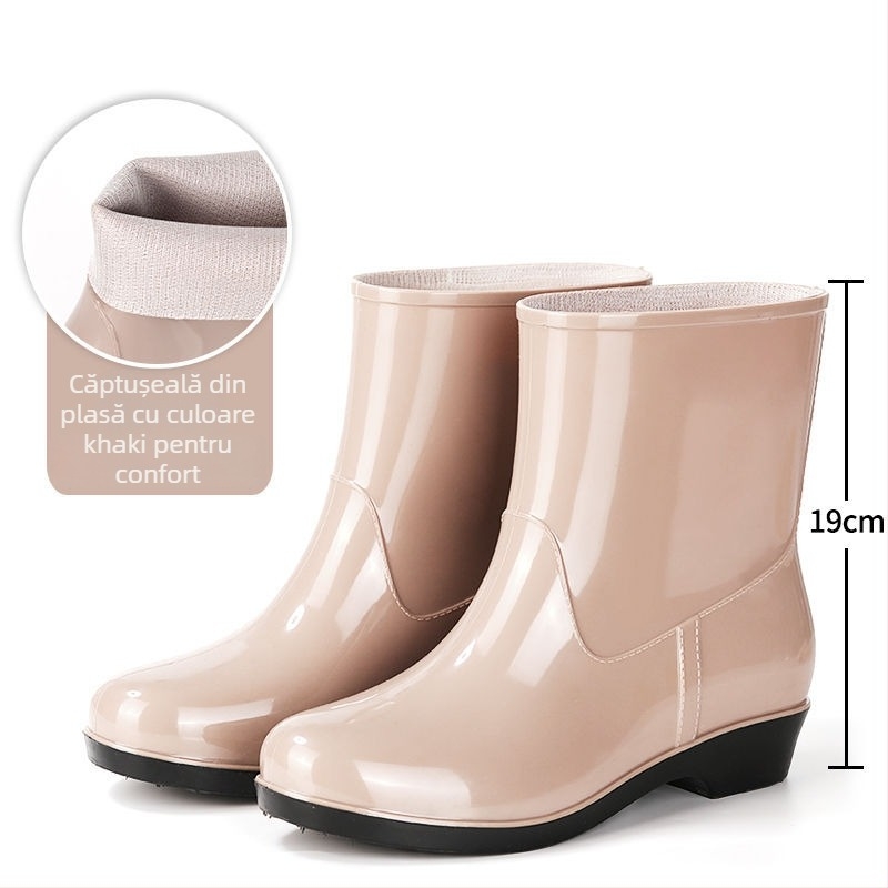 Cizme de ploaie pentru femei din PVC, până la mijlocul gambei, impermeabile, antiderapare, rezistente la uzură