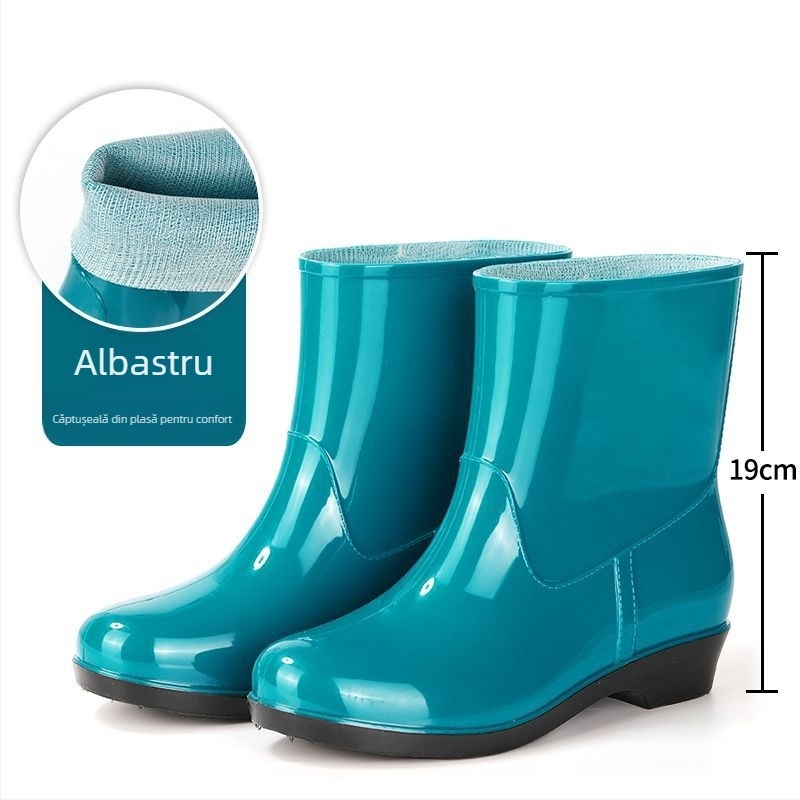 Cizme de ploaie pentru femei din PVC, până la mijlocul gambei, impermeabile, antiderapare, rezistente la uzură