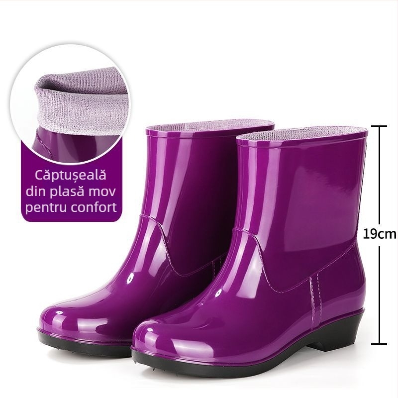 Cizme de ploaie pentru femei din PVC, până la mijlocul gambei, impermeabile, antiderapare, rezistente la uzură