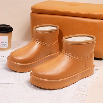 Cizme de zăpadă impermeabile pentru femei, căptușite cu fleece, partea superioară EVA, glezna joasă, talpă groasă, toc mediu 3-5 cm, culoare uni, încălțăminte de iarnă