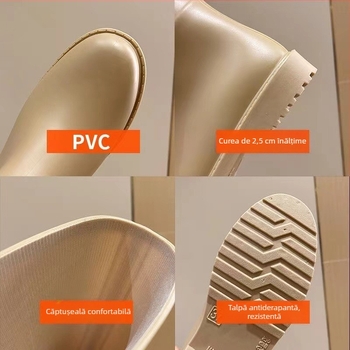 Cizme de ploaie pentru femei din PVC, gât înalt, stil zilnic, toc mic 1–3 cm