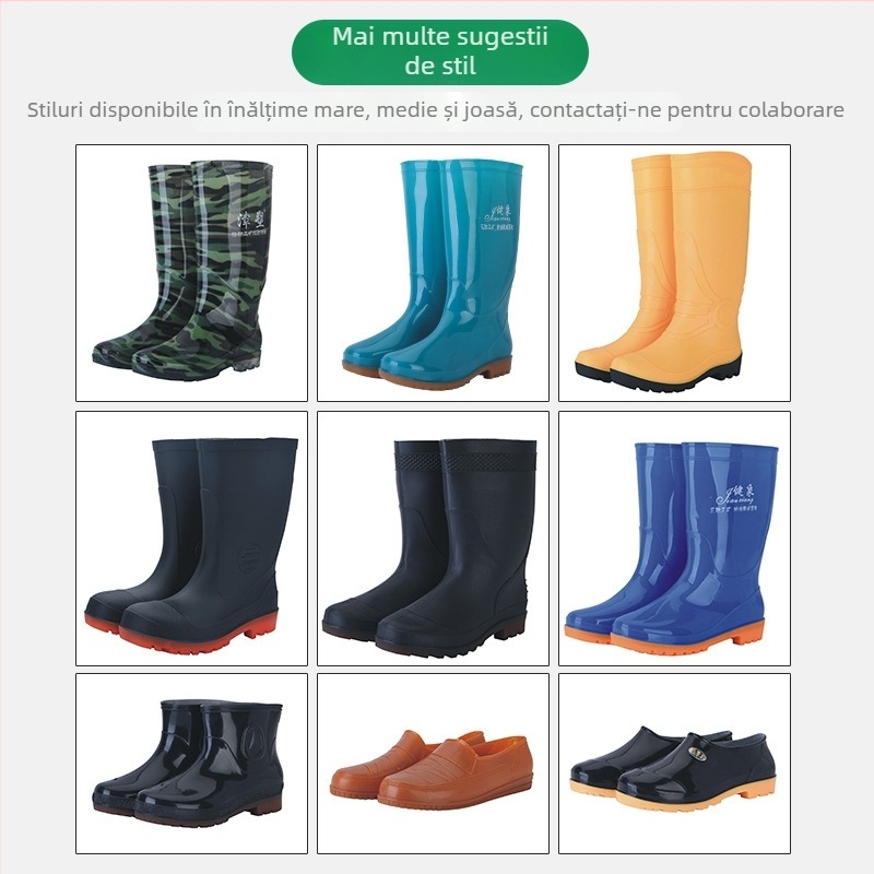 Cizme de ploaie pentru femei din PVC, gât înalt, stil zilnic, toc mic 1–3 cm