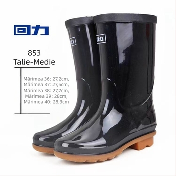Cizme de ploaie pentru femei din PVC, până la gambe medii, toc mic, impermeabile, antiderapante, rezistente la uzură