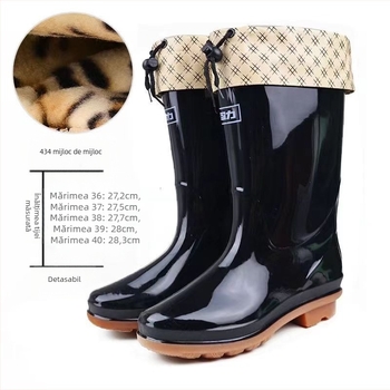 Cizme de ploaie pentru femei din PVC, până la gambe medii, toc mic, impermeabile, antiderapante, rezistente la uzură