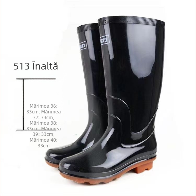 Cizme de ploaie pentru femei din PVC, până la gambe medii, toc mic, impermeabile, antiderapante, rezistente la uzură
