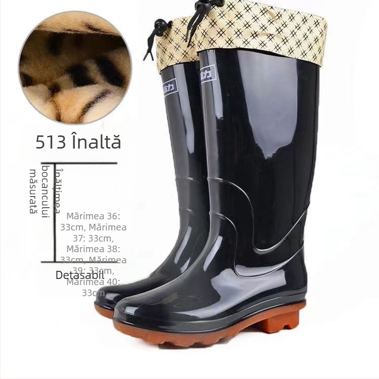 Cizme de ploaie pentru femei din PVC, până la gambe medii, toc mic, impermeabile, antiderapante, rezistente la uzură