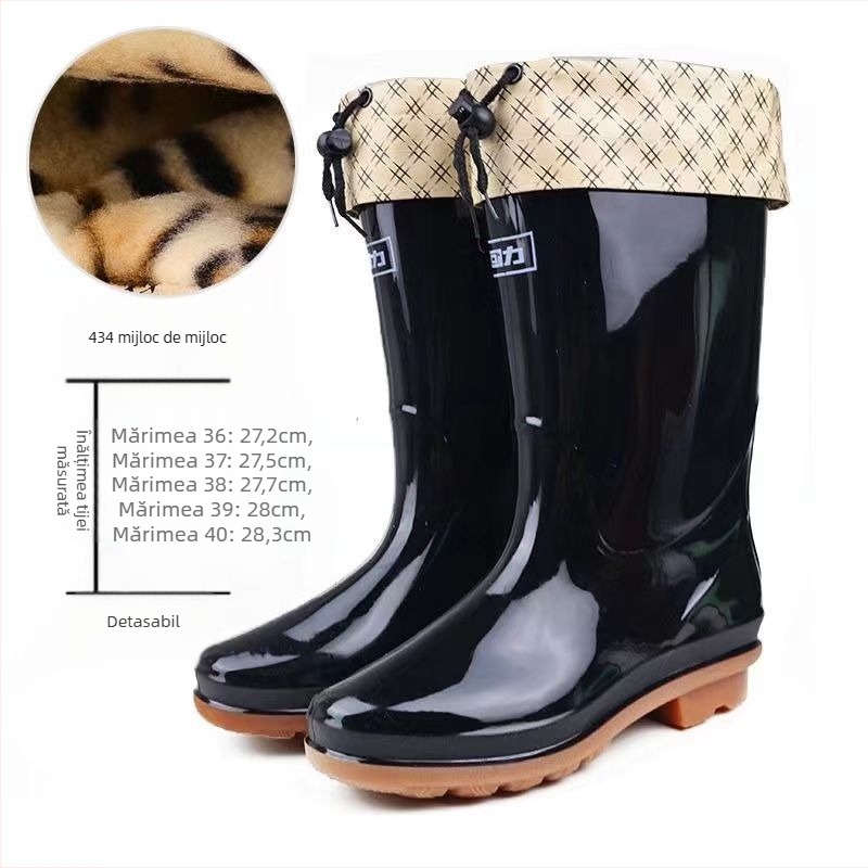 Cizme de ploaie pentru femei din PVC, până la gambe medii, toc mic, impermeabile, antiderapante, rezistente la uzură