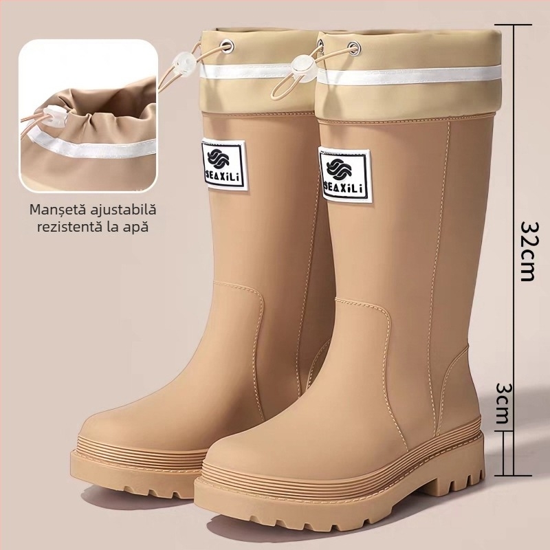 Cizme de ploaie pentru femei, înălțime medie, din PVC, călduroase și impermeabile, talpă antiderapantă, anti-țânțari