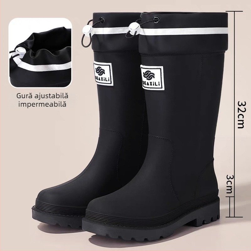 Cizme de ploaie pentru femei, înălțime medie, din PVC, călduroase și impermeabile, talpă antiderapantă, anti-țânțari