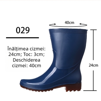 Golden Oak Cizme de ploaie din PVC pentru femei, înălțime medie, antiderapante, impermeabile, toc plat