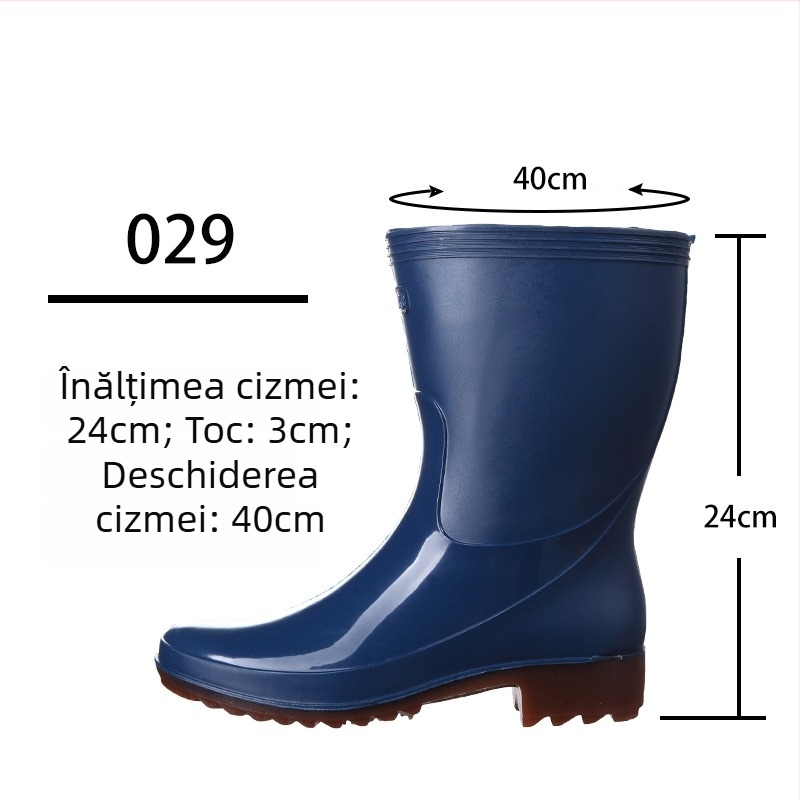 Golden Oak Cizme de ploaie din PVC pentru femei, înălțime medie, antiderapante, impermeabile, toc plat