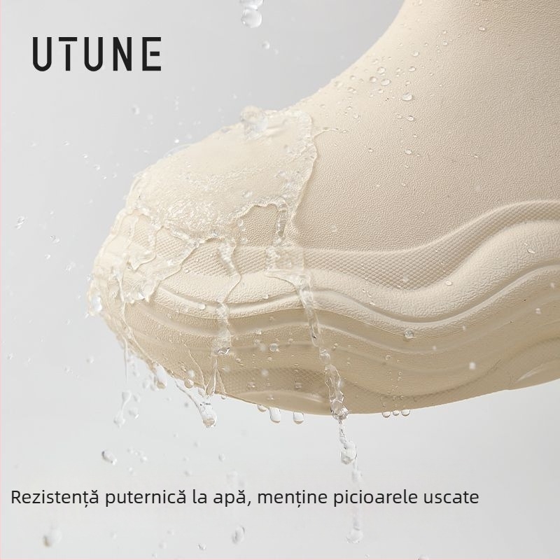 Cizme de ploaie pentru femei, impermeabile pentru toate anotimpurile, partea superioară EVA, gambă medie, talpă moale antiderapantă EVA, toc 3–5 cm