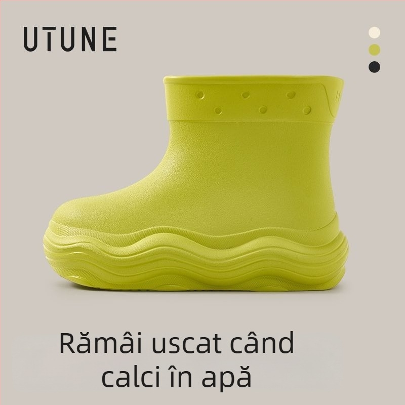 Cizme de ploaie pentru femei, impermeabile pentru toate anotimpurile, partea superioară EVA, gambă medie, talpă moale antiderapantă EVA, toc 3–5 cm