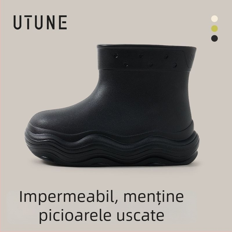 Cizme de ploaie pentru femei, impermeabile pentru toate anotimpurile, partea superioară EVA, gambă medie, talpă moale antiderapantă EVA, toc 3–5 cm