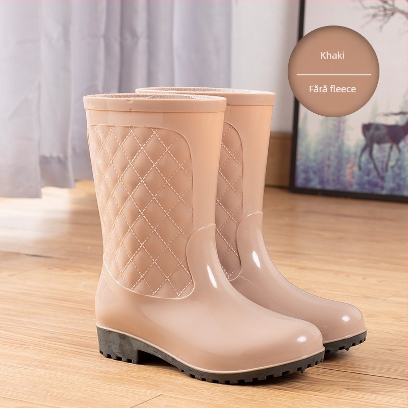 You dexuan Cizme de ploaie din PVC pentru femei - înălțime medie a gambelor, toc plat, culoare solidă, pentru toate anotimpurile