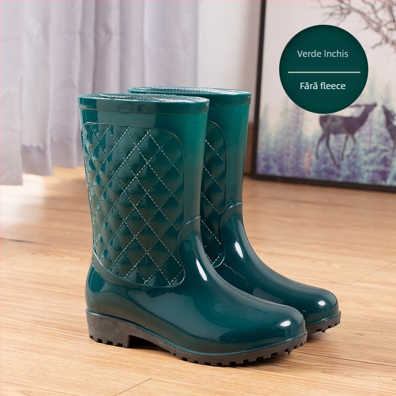 You dexuan Cizme de ploaie din PVC pentru femei - înălțime medie a gambelor, toc plat, culoare solidă, pentru toate anotimpurile