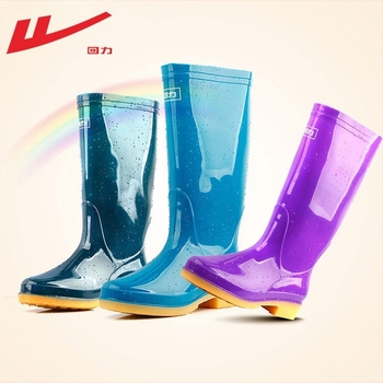 Back Force Cizme de ploaie pentru femei, impermeabile, antiderapante, partea superioară din PVC, tibie înaltă, construcție groasă