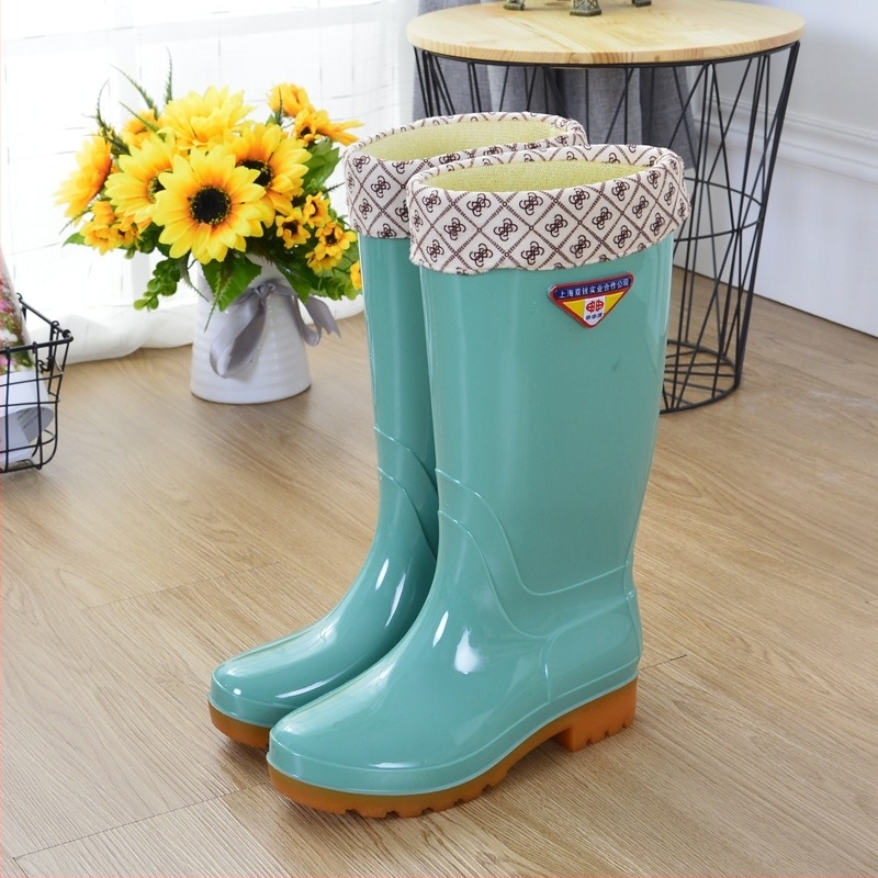 Cizme de ploaie pentru femei din PVC, impermeabile, anti-alunecare, înalte, căptușite cu bumbac, toc mic 1–3 cm, pentru toate anotimpurile