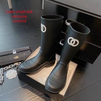 Cizme de ploaie din PVC pentru femei, înălțime înaltă a șinei, toc mic 1–3 cm, potrivite pentru toamnă și iarnă
