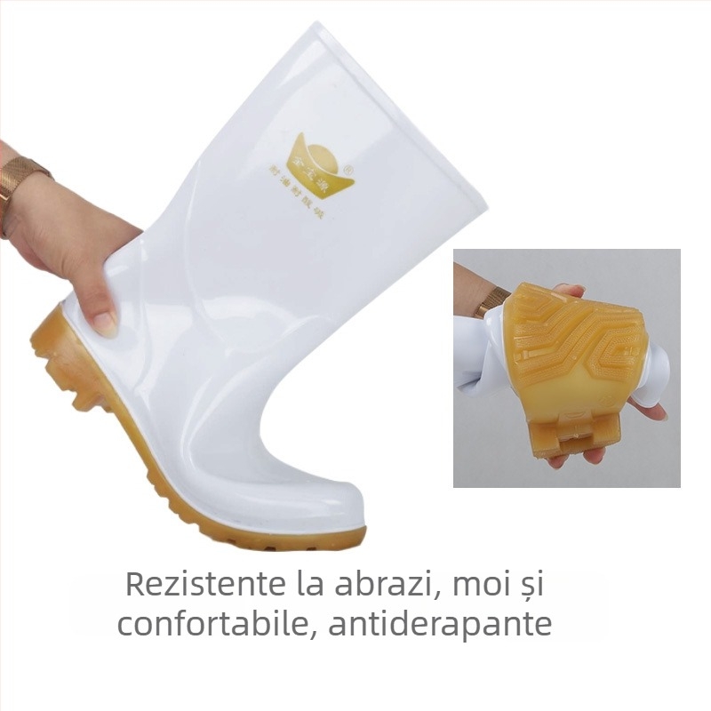 Cizme de ploaie din PVC pentru femei, talpă din tendon de vițel – impermeabile, rezistente la acizi/alcalii, antiderapante, înalte