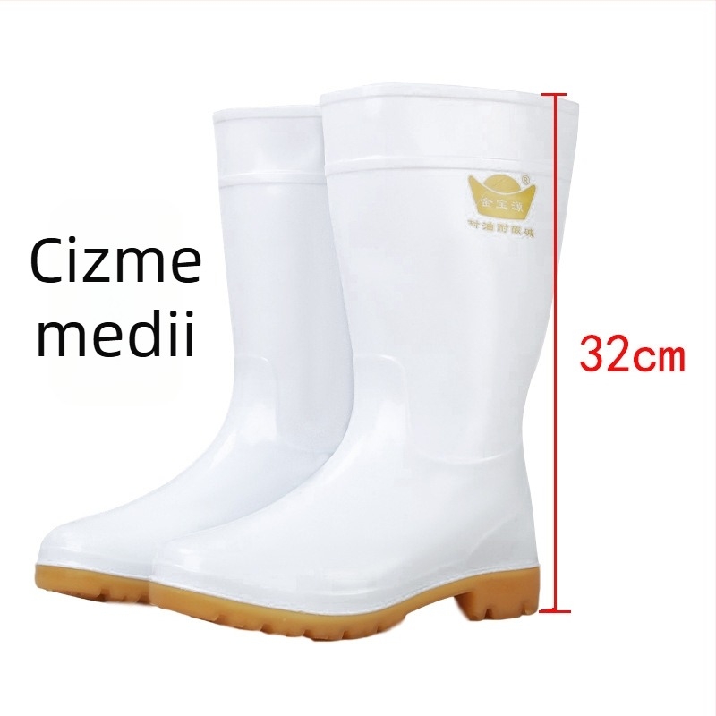 Cizme de ploaie din PVC pentru femei, talpă din tendon de vițel – impermeabile, rezistente la acizi/alcalii, antiderapante, înalte