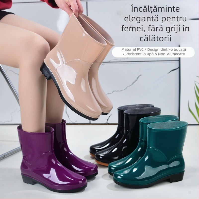 Cizme de ploaie pentru femei, până la gambe, din PVC, toc mic 1-3 cm, impermeabile, antiderapante, rezistente la acizi și baze