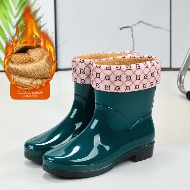 Cizme de ploaie pentru femei, până la gambe, din PVC, toc mic 1-3 cm, impermeabile, antiderapante, rezistente la acizi și baze