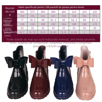 Cizme de ploaie pentru femei din PVC, înălțime joasă a gambelor, toc mic 1–3 cm, talpă antiderapantă