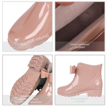 Cizme de ploaie pentru femei din PVC, înălțime joasă a gambelor, toc mic 1–3 cm, talpă antiderapantă