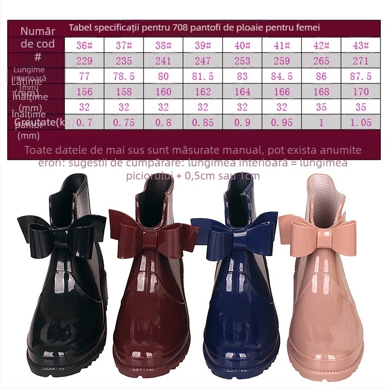 Cizme de ploaie pentru femei din PVC, înălțime joasă a gambelor, toc mic 1–3 cm, talpă antiderapantă