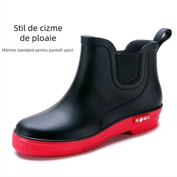 Cizme de ploaie pentru femei, partea superioară din PVC, talie joasă, căptușeală de catifea, impermeabile pentru toate anotimpurile, talpă groasă antiderapantă.