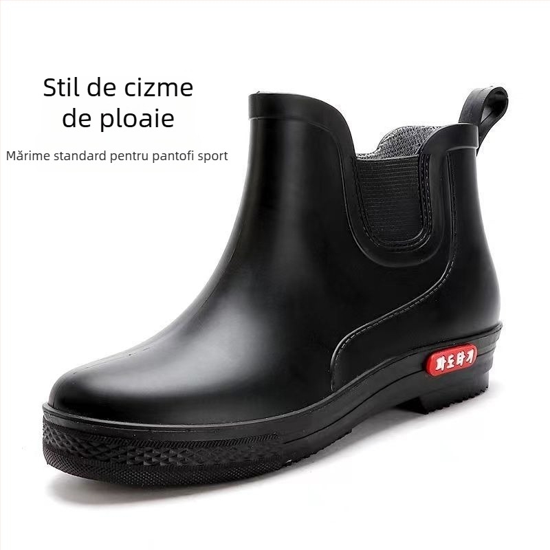 Cizme de ploaie pentru femei, partea superioară din PVC, talie joasă, căptușeală de catifea, impermeabile pentru toate anotimpurile, talpă groasă antiderapantă.