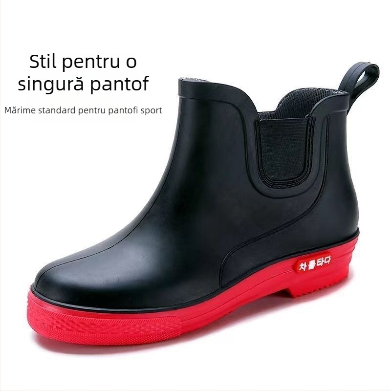 Cizme de ploaie pentru femei, partea superioară din PVC, talie joasă, căptușeală de catifea, impermeabile pentru toate anotimpurile, talpă groasă antiderapantă.