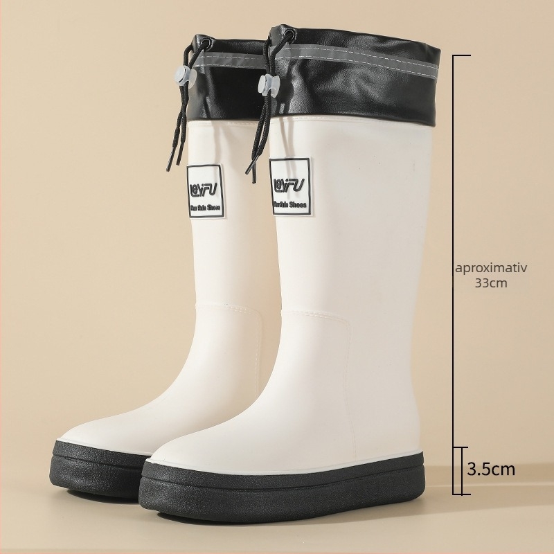 Cizme de ploaie pentru femei, până la mijlocul gambei, impermeabile, căptușite cu fleece, talpă antiderapantă, toc mediu 3-5 cm