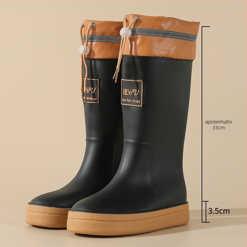 Cizme de ploaie pentru femei, până la mijlocul gambei, impermeabile, căptușite cu fleece, talpă antiderapantă, toc mediu 3-5 cm