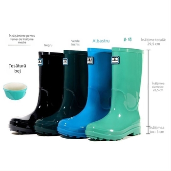 Goldmine Cizme de ploaie pentru femei, până la mijlocul gambei, partea superioară din PVC, îngroșate, antiderapante, rezistente la uzură pentru șantier