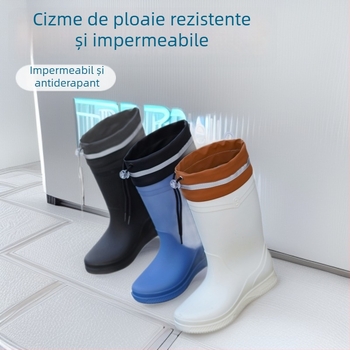 Cizme de ploaie pentru femei, impermeabile și antiaderente, până la jumătatea gambelor, partea superioară din PVC, închidere slip-on