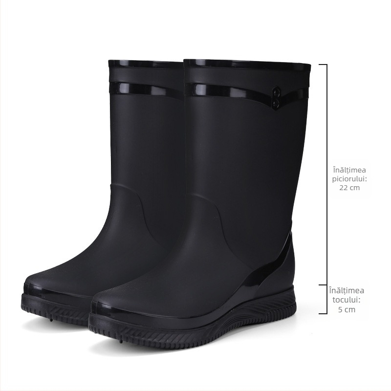 Cizme de ploaie pentru femei, impermeabile și antiaderente, până la jumătatea gambelor, partea superioară din PVC, închidere slip-on