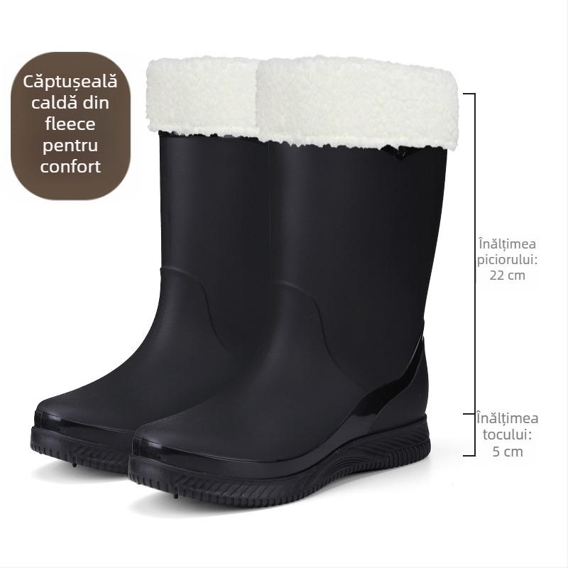 Cizme de ploaie pentru femei, impermeabile și antiaderente, până la jumătatea gambelor, partea superioară din PVC, închidere slip-on