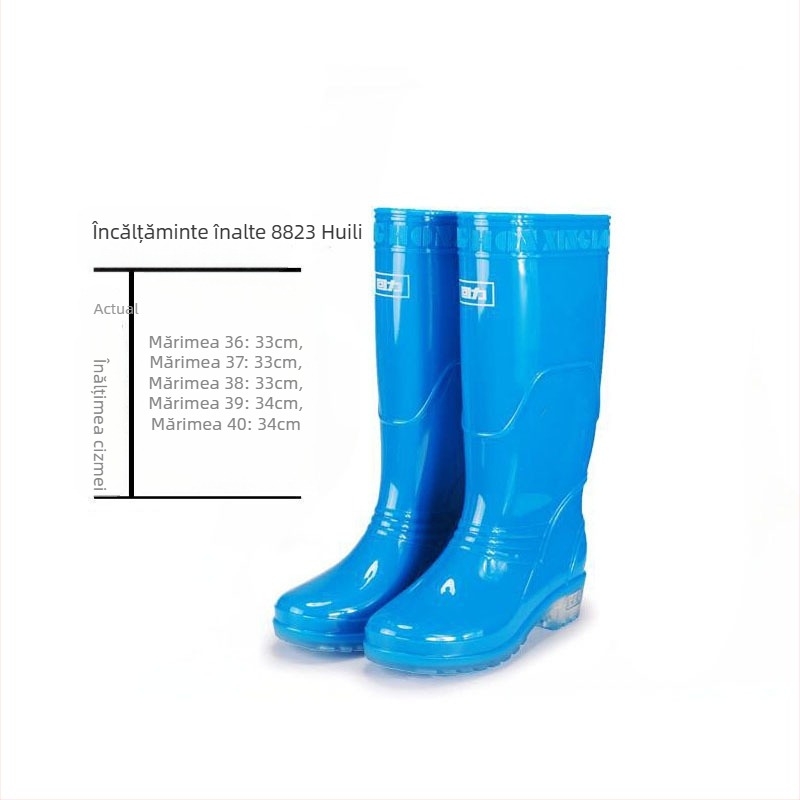 Cizme de ploaie pentru femei - înălțime înaltă, impermeabile, PVC partea superioară, toc redus 1–3 cm