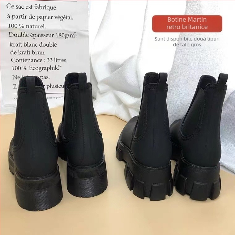 Ghete de ploaie pentru femei din PVC, înălțime medie, toc de 3–5 cm, construcție groasă, pentru toate anotimpurile