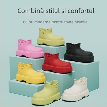 Cizme de ploaie feminine din EVA, talpă groasă, gambă joasă, impermeabile și antiderapante.